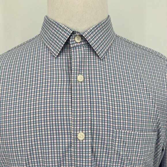 Mens Untuckit Button-Down Shirt XL Slim Fit Blue & White Checkered Nylon/Spandex - Picture 1 of 8